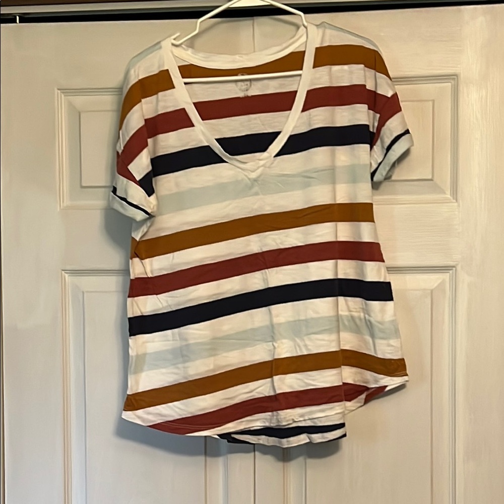 Maurices Multicolor Striped V-Neck Tee